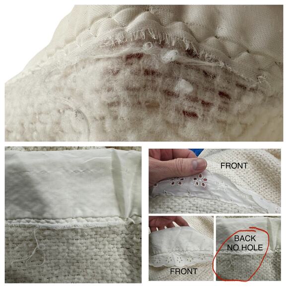 Vintage FARIBO Wool Acrylic Blanket Ivory Satin Trim Woven Texture 68x82 Cottage - Picture 11 of 13